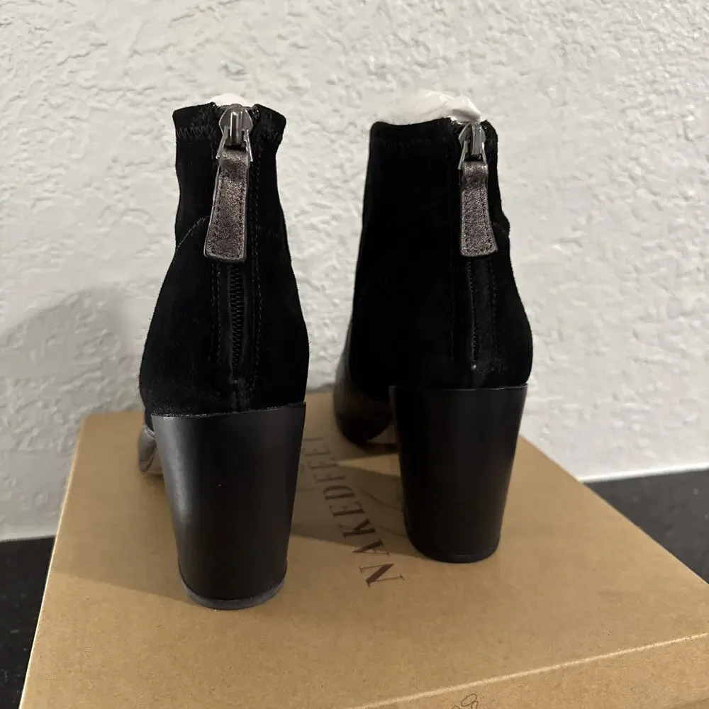 Naked Feet Womens Beta Bootie Leather/Suede Upper Block Heel Peep Toe 8M Black